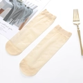 Sheer skin-colored velvet ankle socks for women featuring reinforced toes and ribbed cuffs - Nude No.1