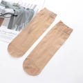 Nude sheer ankle high nylon socks with reinforced toe and elastic cuffs in 45-degree view - Nude No.4