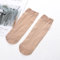 Ultra-thin nude velvet ankle socks with elastic ribbed cuffs on a clean white background - One Size / Nude No.5