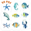 Set di 20 tatuaggi temporanei impermeabili con creature marine in stile acquerello - Serie Creature Marine