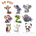 Set di 20 tatuaggi temporanei impermeabili con animali cartoni animati per bambini - Serie Animali 2