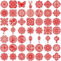 50 Pcs Chinese New Year Red Paper-Cut Stickers Set with Traditional Dragon and Floral Patterns - Red Background Paper Cut Style Decorative Sticker (SLP046) / 50 Sheets / Red