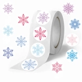 Rollo de 500 pegatinas decorativas de copo de nieve navideño para regalos y sobres - Estilo Estampado Copos de Nieve