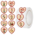 Roll of 500 vintage heart stickers with cute retro illustrations for scrapbooking - Heart Shaped Vintage Illustration (JJT116)