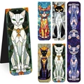 Stained glass style cat magnetic bookmarks set with six elegant artistic feline designs - Elegant Cat Series Set