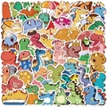 Set di 50 adesivi colorati con dinosauri cartoni animati in PVC impermeabile per fai da te - Tema Dinosauro