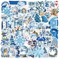 50 pegatinas de invierno azules con animales lindos para portátiles y decoración DIY - Serie Azul de Invierno