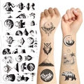 Set di tatuaggi temporanei in bianco e nero con disegni geometrici di natura e animali - Serie all'Aperto