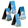 Close-up of four magnetic bookmarks with floral and coastal nature landscape designs - 5 Pieces/Pack