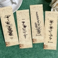 Set of four vintage floral paper bookmarks with line art flowers on a green background - Mixed Floral Style (QH396)