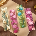 Stained glass style floral bookmark set with vintage paper on dark wood background - Colored Floral / 30 Pieces/Set