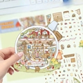 Detail of 3D rabbit house scene sticker with various miniature furniture and floral decals - Teacup World Miniature Scene