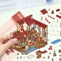 Detail of 3D miniature Chinese architectural DIY stickers with red roofs and lanterns - Ancient Style Miniature Scene
