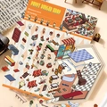 Detailed 3D Puppy Burger Shop sticker kit showing miniature furniture and cute dog characters - Puppy Burger Shop Miniature Scene