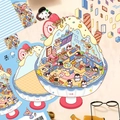 Detail van 3D-ijsstickers met schattige pinguïns en een gedetailleerd desserttafereel - Gevormde Smoothie Miniatuurscène