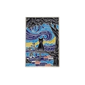 Spilla in smalto Notte Stellata di Van Gogh con silhouette di gatto nero su sfondo bianco - Gatto Nero Su Un Ramo d'Albero (xz8502)