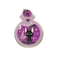 Emaille-Brosche mit Zaubertrank-Flasche, schwarzer Katze und lila Kristall-Elementen - Zaubertrankflasche Katze (xz8472)