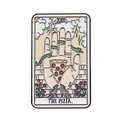 Tarot style enamel pin featuring a pizza and snake design on a beige rectangle base - Pizza Style (XZ8711)