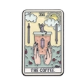 Tarot style enamel pin featuring a cat in a coffee cup with golden sword accents - Coffee Style (XZ8714)