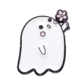 Épingle émaillée fantôme blanc mignon avec fleur rose pour décoration de sac Halloween - Fantôme avec Fleur (XZ8971)