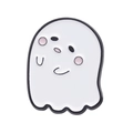 Mignonne épingle en émail fantôme blanc avec rose pour sacs et vestes d'Halloween - Fantôme Souriant et Clin d'Oeil (XZ8972)