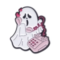Ghostface Emaille-Anstecknadel mit Geist am rosa Telefon und Herzen für Rucksäcke - Telefon Geist (XZ8975)
