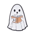 Spilla smaltata fantasma bianco con libro di teschio per zaino decorazione Halloween - Fantasma che Legge un Libro(xz8976)