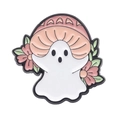 Cartoon weißer Geist Emaille-Pin mit rosa Pilzkappe und floralem dekorativem Badge - Pilz Geist (XZ8977)