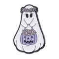 Niedliche Halloween-Emaille-Anstecknadel mit Geistermotiv und lila Kürbis-Korb - Geist mit Korb (XZ8978)