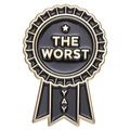 Spilla smaltata a forma di medaglia premio in nero e oro con scritta ironica THE WORST - Stile The Worst (XZ8863)