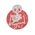 Punk style skull enamel pin with fire eyes and spicy chili design on red background - Spicy Chili Skeleton (XZ8847)