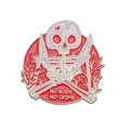 Punk enamel skull brooch with crossed daggers and No Body No Crime text on red shield - Skeleton With Daggers (XZ8848)