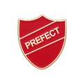 Custom shield-shaped enamel pin with gold PREFECT lettering on a red background - Red (XZ8880)