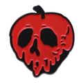 Detailed view of poison apple enamel pin with red dripping skull face design - Red Skull Poison Apple (XZ9091)
