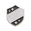 Shield-shaped Pointless Meeting Survivor enamel pin badge with gold metal trim - Black White Color Block Shield Style (XZ9325)