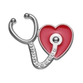 Silver stethoscope brooch with red enamel heart and crystal rhinestones for medical staff - Xz9131