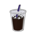 Cartoon iced coffee enamel pin with blue straw and silver trim on a white background - Iced Coffee Cup Shape (XZ7909)