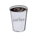 White enamel coffee cup brooch pin with brown latte swirl and silver metallic lettering - White Coffee Cup With Swirl (xz7910)
