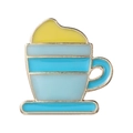 Sky blue and white creative coffee cup enamel pin with gold metal trim and saucer - Blue Latte Coffee Cup (xz7903)