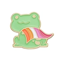 Cartoon green frog enamel pin with orange, white and pink lesbian pride flag colors - Frog Lesbian Pride Flag Cape Style (XZ9356)