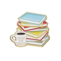 Spilla artistica in smalto con tazza di caffè e libri impilati dorati - Stile Pila di Libri e Tazza di Caffè (XZ9543)