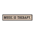 Detail of a rectangular beige enamel pin with black MUSIC IS THERAPY quote and glossy finish - Music Is Therapy (QHXZ5435)