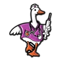 Cartoon white goose nurse enamel pin with purple scrub medical uniform and stethoscope badge - Nurse Goose Style (QHXZ5437)