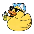 Funny cartoon yellow duck enamel pin with sunglasses and hat for backpacks - Baseball Cap Drink Duck Style (QHXZ5447)