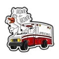 Funny goose nurse enamel pin leaning out of a red and white ambulance window - Ambulance Goose Style (QHXZ5438)