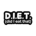 Καρφίτσα σμάλτου με αστείο κείμενο D.I.E.T. Did I Eat That σε μαύρο και άσπρο - Το έφαγα αυτό Στυλ (QHXZ5492)