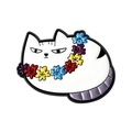 Broche de gato de esmalte divertido con cara de mal humor y corona de flores de colores - Gato con Corona de Flores de Colores (QHXZ5495)