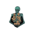 Gothische emaille speld met een groenblauw skelet gevuld met schattige bruine katten - Skelet Katten (QHXZ3410)