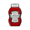 Pin de esmalte rojo creativo con forma de kétchup y texto humorístico Catch up with Jesus - Estilo de Botella de Ketchup (QHXZ5498)