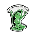 Cartoon pea pod enamel pin with meditating peas and FIND YOUR INNER PEAS text - Meditating Yoga Peas Style (QHXZ5542)